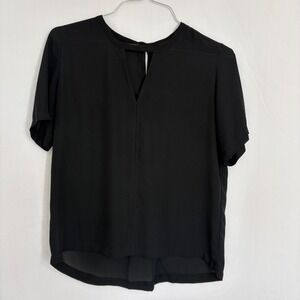 Lulus Black Keyhole‎ Blouse Top Short Sleeve Semi Sheer Casual Party Size M